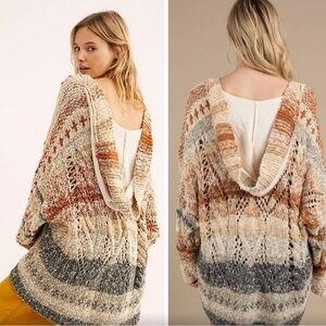 Free people in my arms Cozy Multicolor Knit Sweater Hoodie size xs oversized